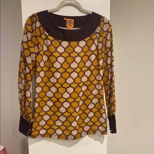 Now on Sale!!  Tory Burch Women's Geometric Print Top - Brown and Cream. Size 4